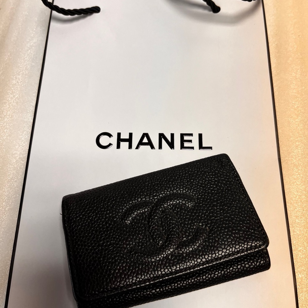 COA Chanel Black Caviar Leather wallet key Holder Wallet Chanel keychain holder